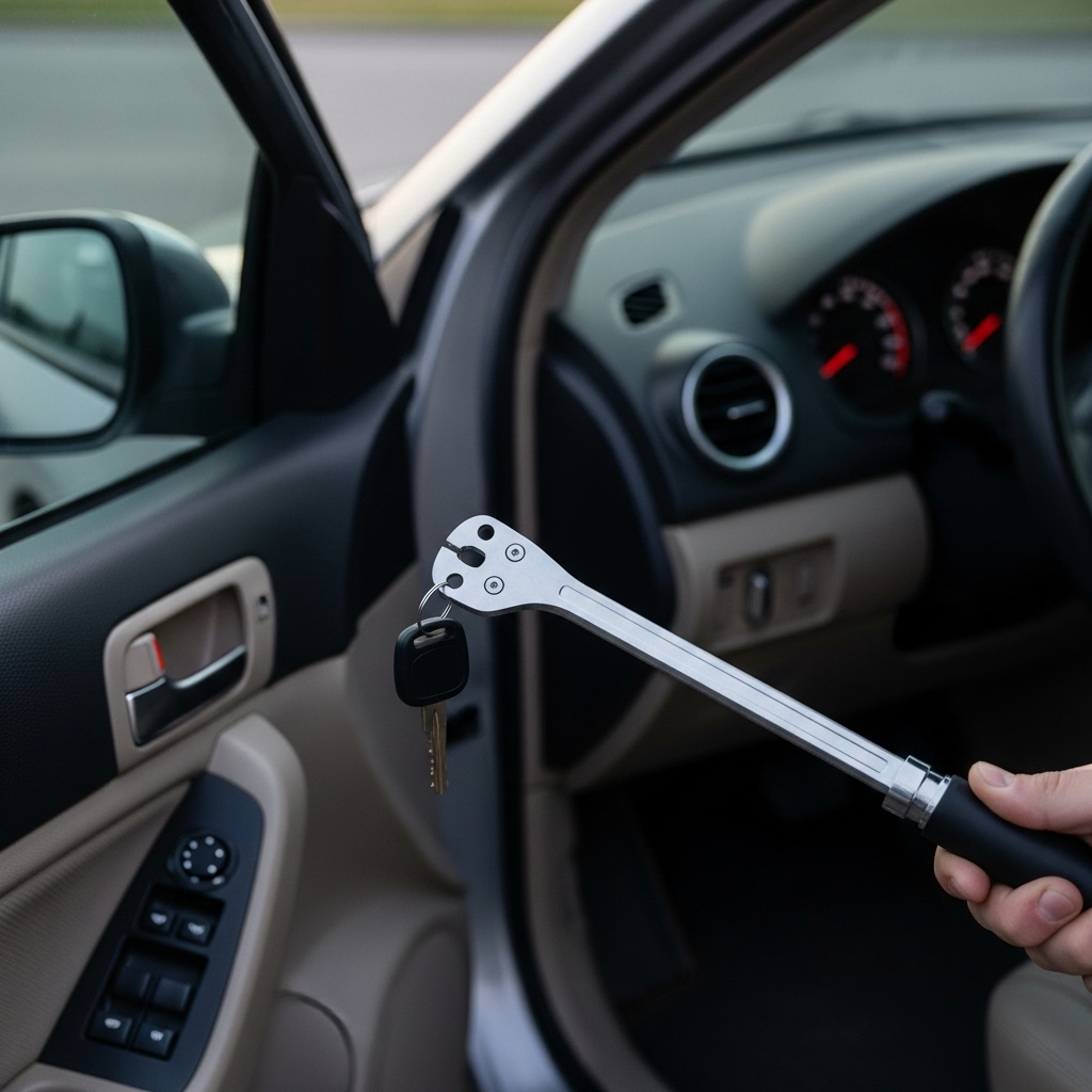 Professional auto lockout service - technician safely opening locked vehicle